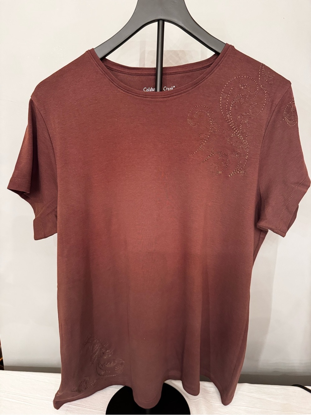 Coldwater Creek Women's Short-Sleeve Embellished Tee - 1X Brown